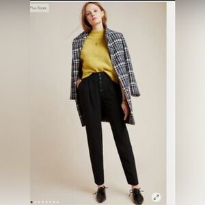 Anthropologie Sasha Button Fly Tapered Black High Rise Trousers with Pockets